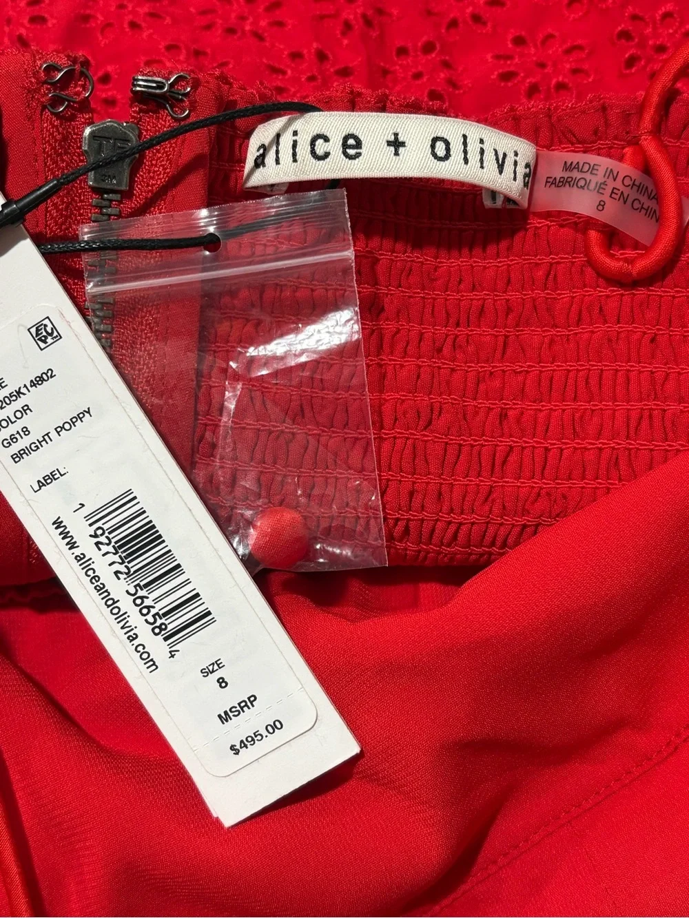 Alice + Olivia Women’s Red Eyelet Lace V-Neck Wide-Leg Jumpsuit 8